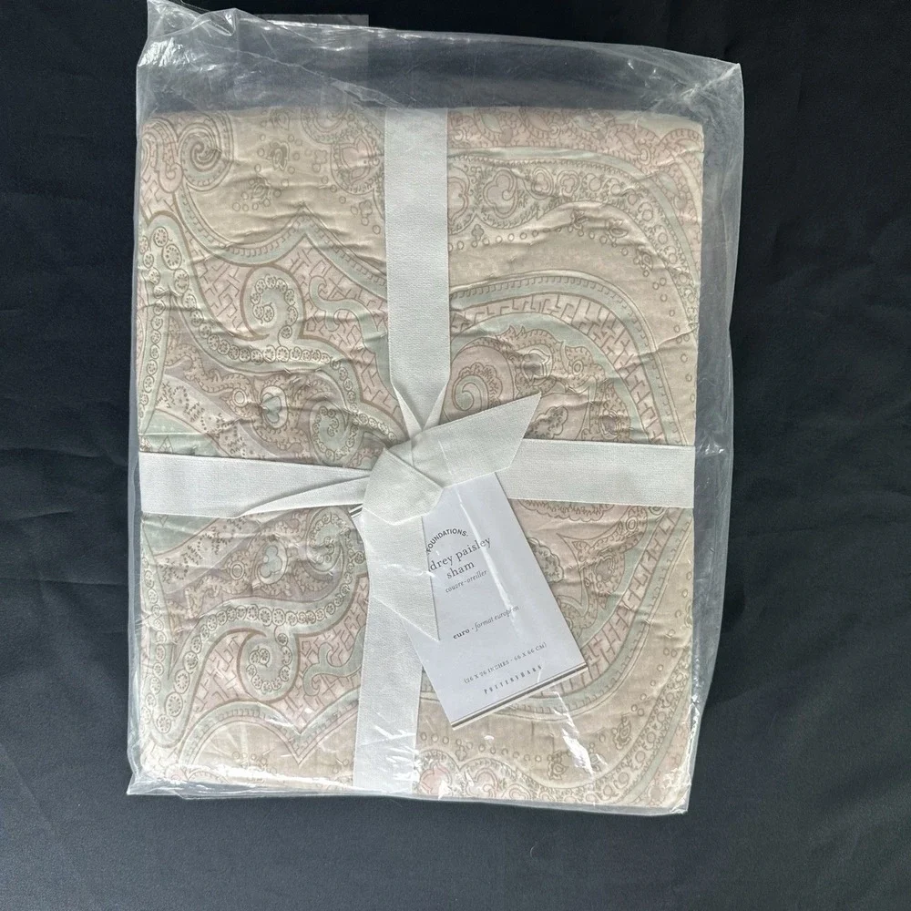 Pottery Barn Audrey Paisley‎ Quilted Euro Sham 26X26 Pink Mauve Pastel NWT
